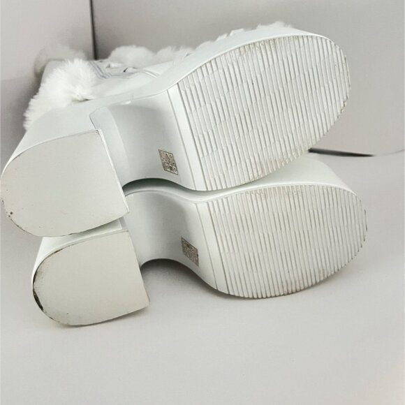 White Faux Fur Goth Platform Knee High Boots With Zippers Size 41 - Picture 10 of 16